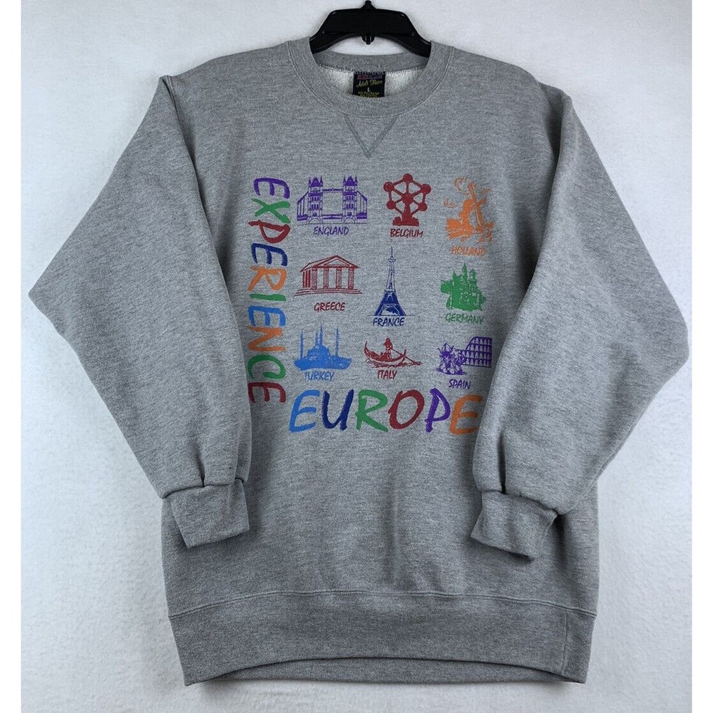 Vintage Experience Europe Travel Crewneck Sweatshirt Souvenir Size Large Gray